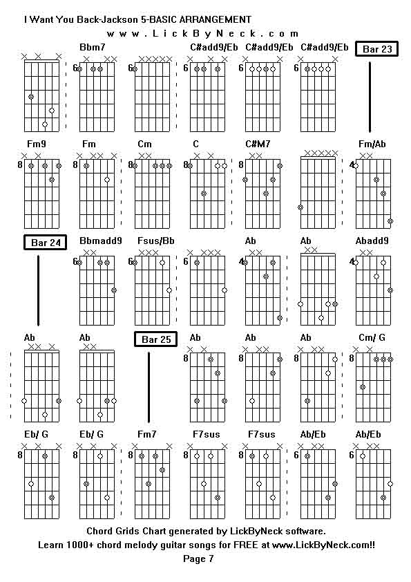 Chord Grids Chart of chord melody fingerstyle guitar song-I Want You Back-Jackson 5-BASIC ARRANGEMENT,generated by LickByNeck software.